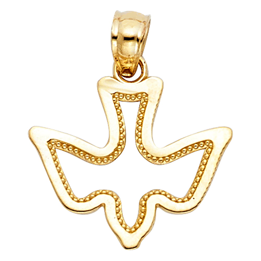 Wellingsale 14K Yellow Gold Polished Diamond Cut Religious Holy Spirit DoveEspiritus Santo Charm Pendant