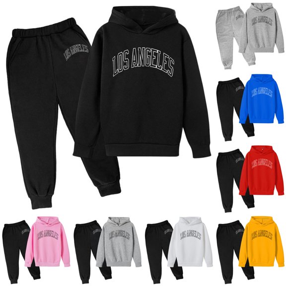 WERYOUNG Autumn Winter Children Outfits Long Sleeve Letter Print Hooded Sweatshirts Hoodie And Joggers Pants Two Piece Sets For Boys Girls Soft Clothes Sets 3-4 Years