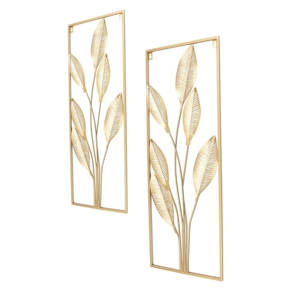 2pcs Golden Mottled Leaf Wall Hanging Decor Bedroom Office 3D Art Wall Sculpture