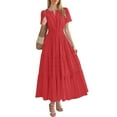 thumbnail image 5 of HJYCHN Women's Casual Dresses Summer Midi Maxi Dress Lightweight Short Sleeve V-Neck with Elastic Waist Boho Beach Style Pockets Beach Dresses for Women Red XL, 5 of 5