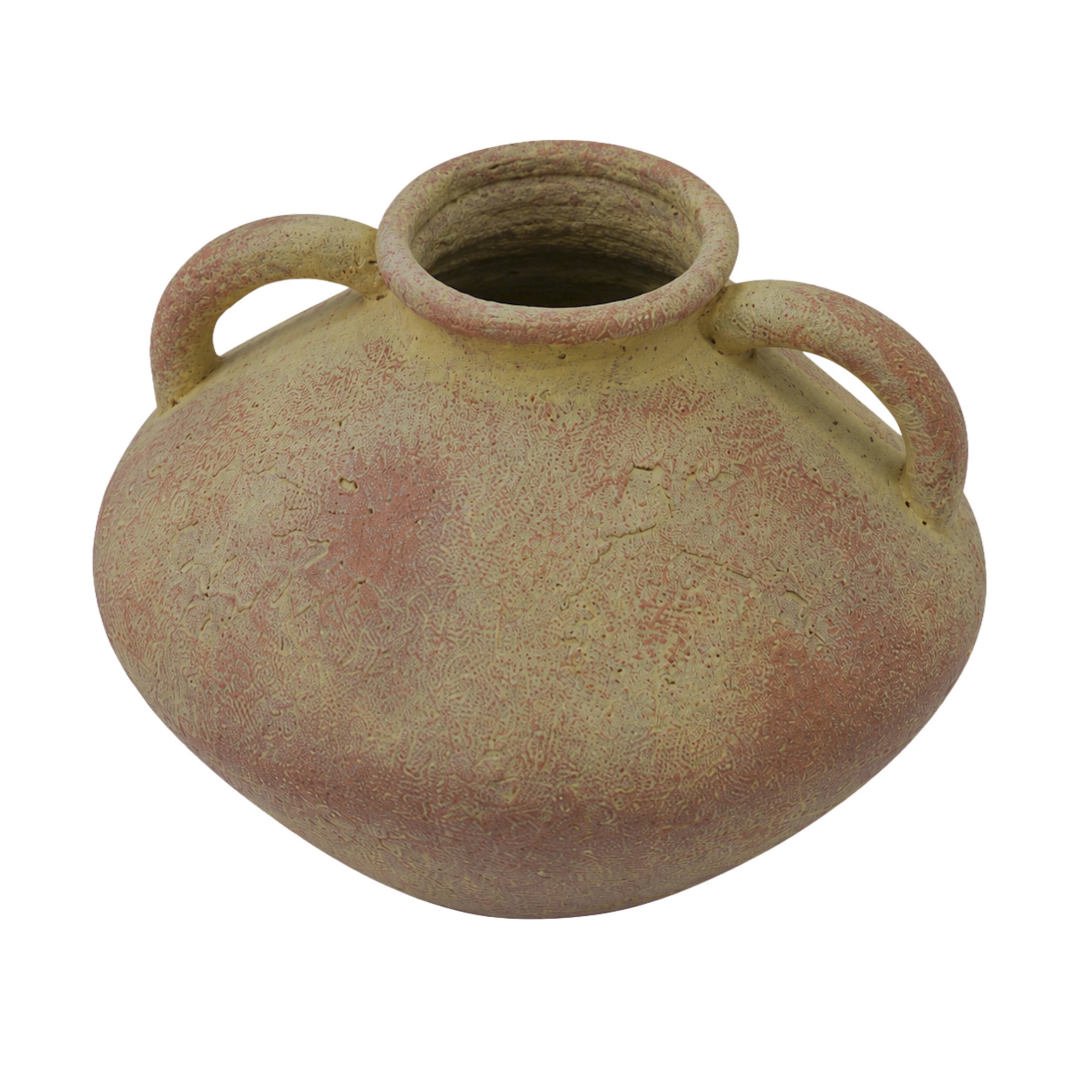 DecMode 7" Antique Style Textured Red Ceramic Vase with Handles