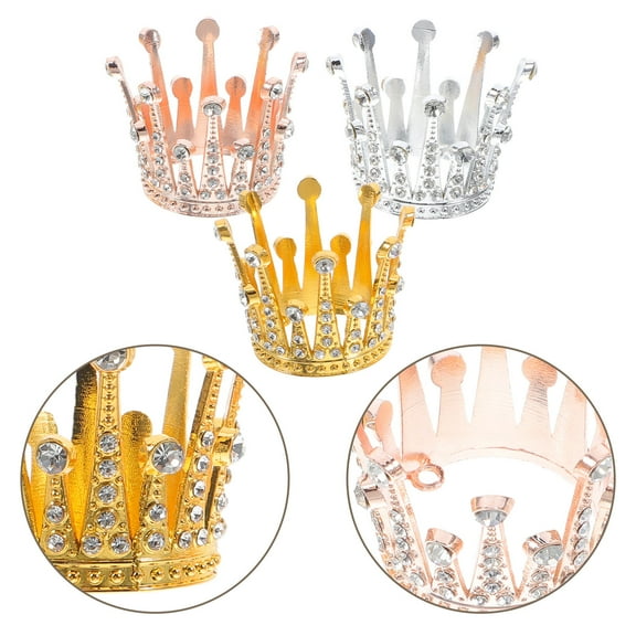 FRCOLOR 3pcs Small Crown Cake Toppers Alloy Rhinestone Cake Toppers Delicate Cake Ornaments For Wedding Princess Cake Decorations Vintage Cake Topper