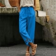 thumbnail image 4 of ZQUUVOU Linen Capri Pants for Women Drawstring Waist Cotton Blend Hollow Out Hem Ankle Length Casual Boho Cropped Trousers Sky Blue, 4 of 5