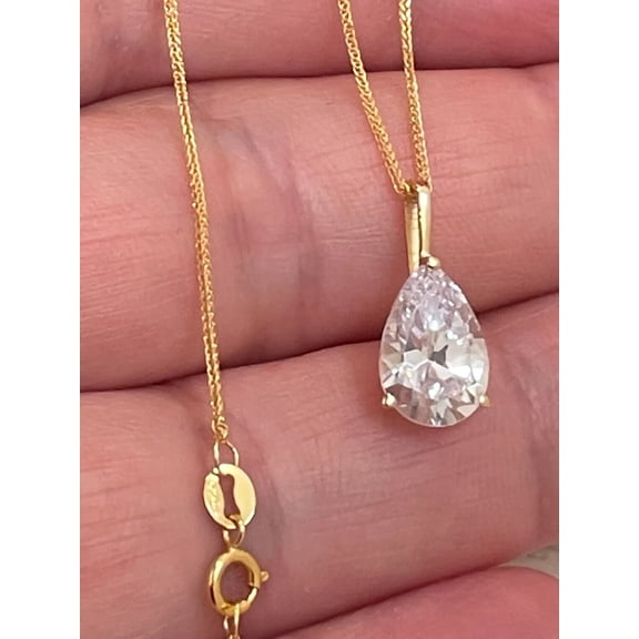 2Ct Pear Cut VS1 Diamond Solitaire Pendant 14K Yellow Gold plated beautiful Gift