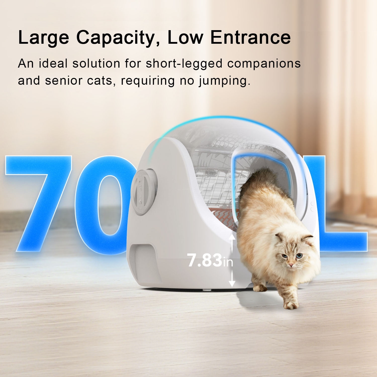 CATLINK 70L Automatic Litter Box for Multiple Cats, Low Entry,for kittens and senior cats, Odor Control