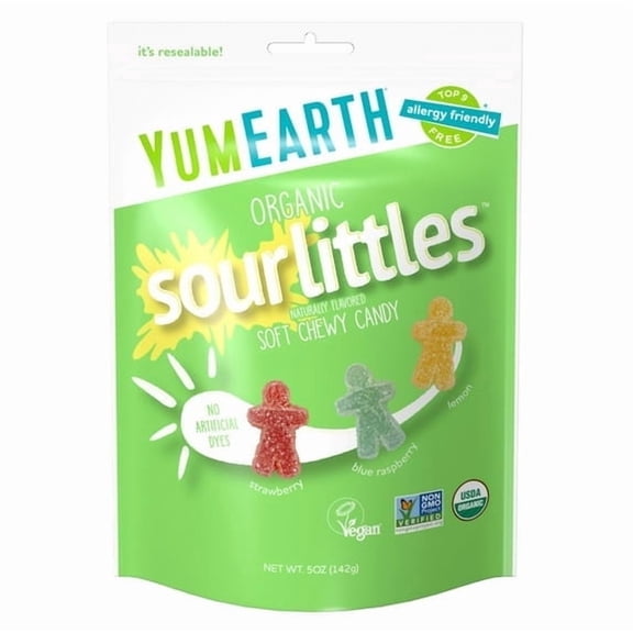 YumEarth Sour Littles, Assorted Flavors Sour Chew Candy, Gluten Free, Shelf-Stable, 5 oz Bag, 2 Count