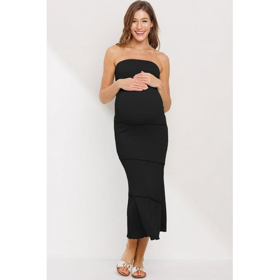 Solid Bodycon Maternity Tube Midi Dress