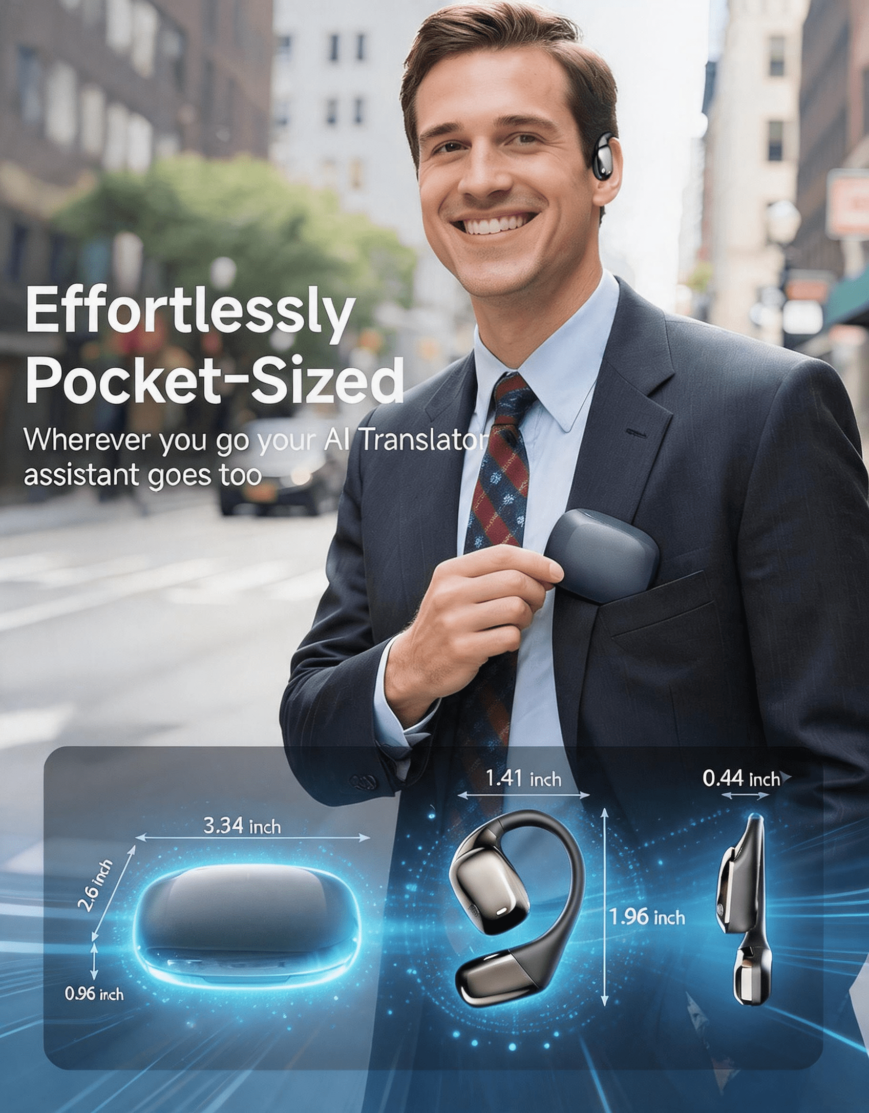 AI Translation Earbuds Real Time, Translator Earbuds for 144 Languages, Open-Ear Language Translator Earbuds with Clear Voice Pickup, 3-in-1 Headphones for Travel, Business, Learning, Ios & Android