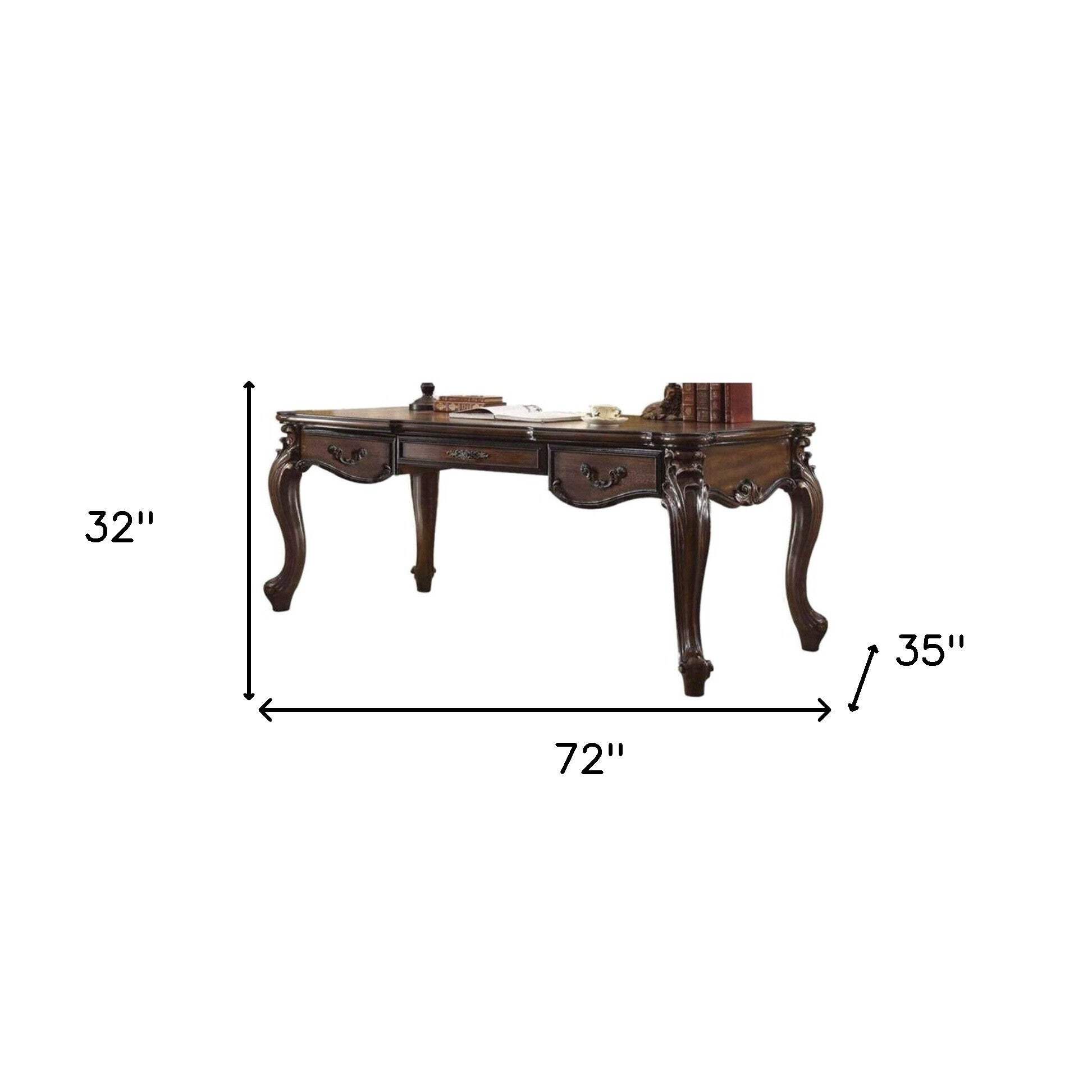HomeRoots 491398 72 in. Wood Unique Executive Desk with Three Drawers, Dark Brown