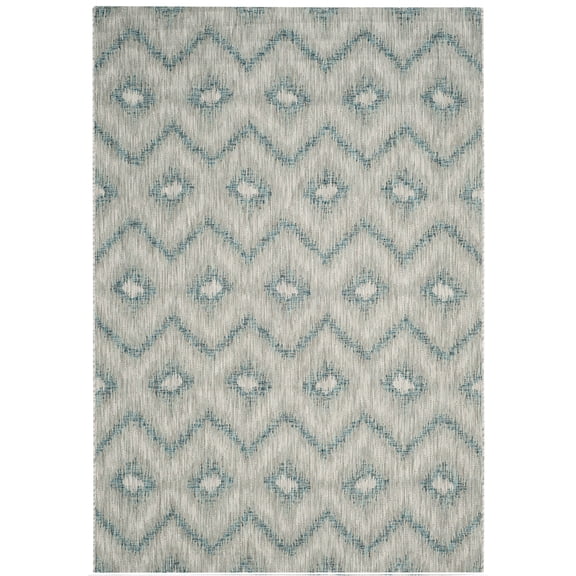 SAFAVIEH Courtyard Clark Chevron Indoor/Outdoor Area Rug, Grey/Blue, 5'3" x 7'7"