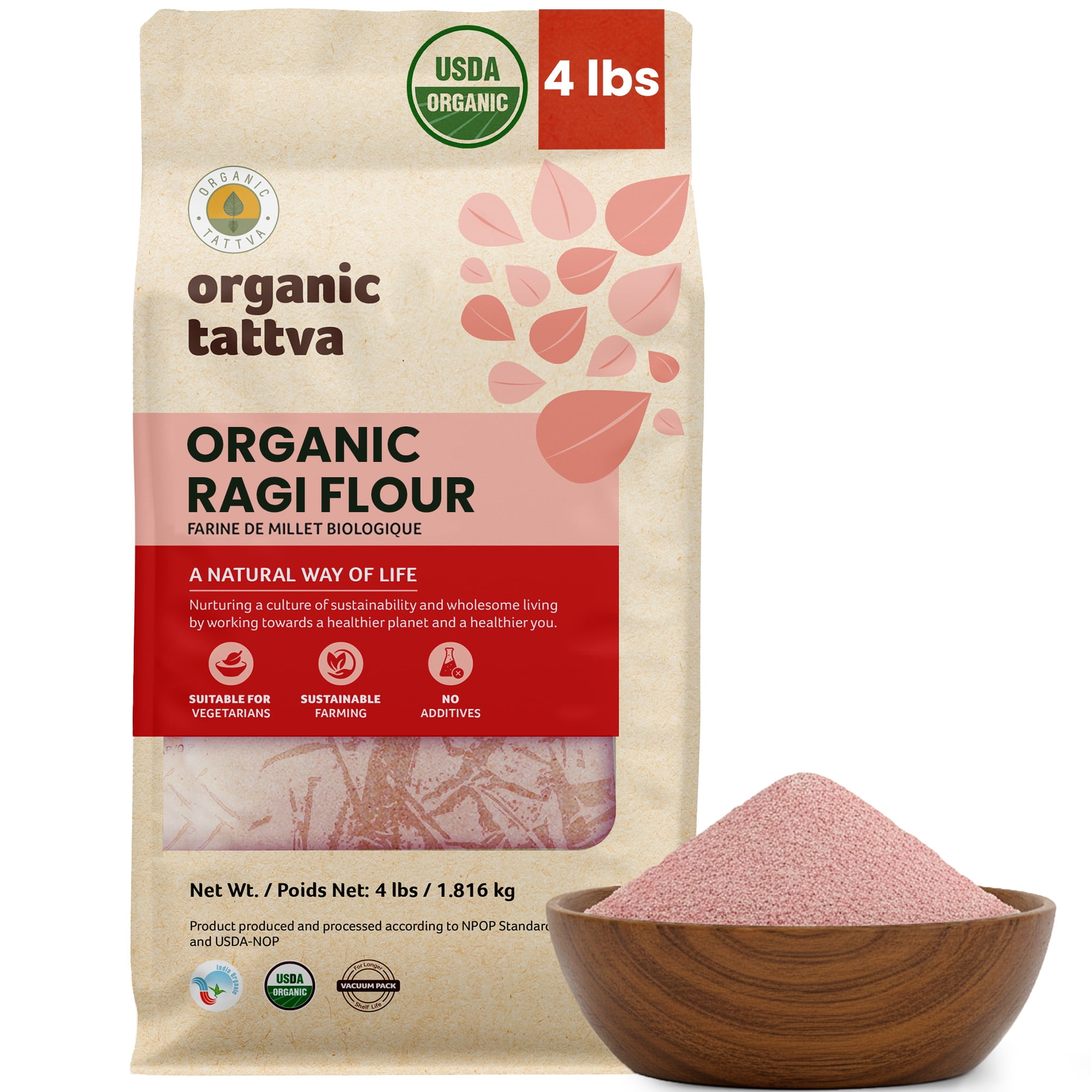 Rani Organic Ragi (Red Millet) Flour 64oz (4lbs) 1.81kg Bulk ~ All