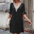 thumbnail image 2 of Inleife Womens Summer Dresses Women's Casual Solid V-Neck Lace Loose Pleated 5/4 Sleeve Dress, 2 of 7