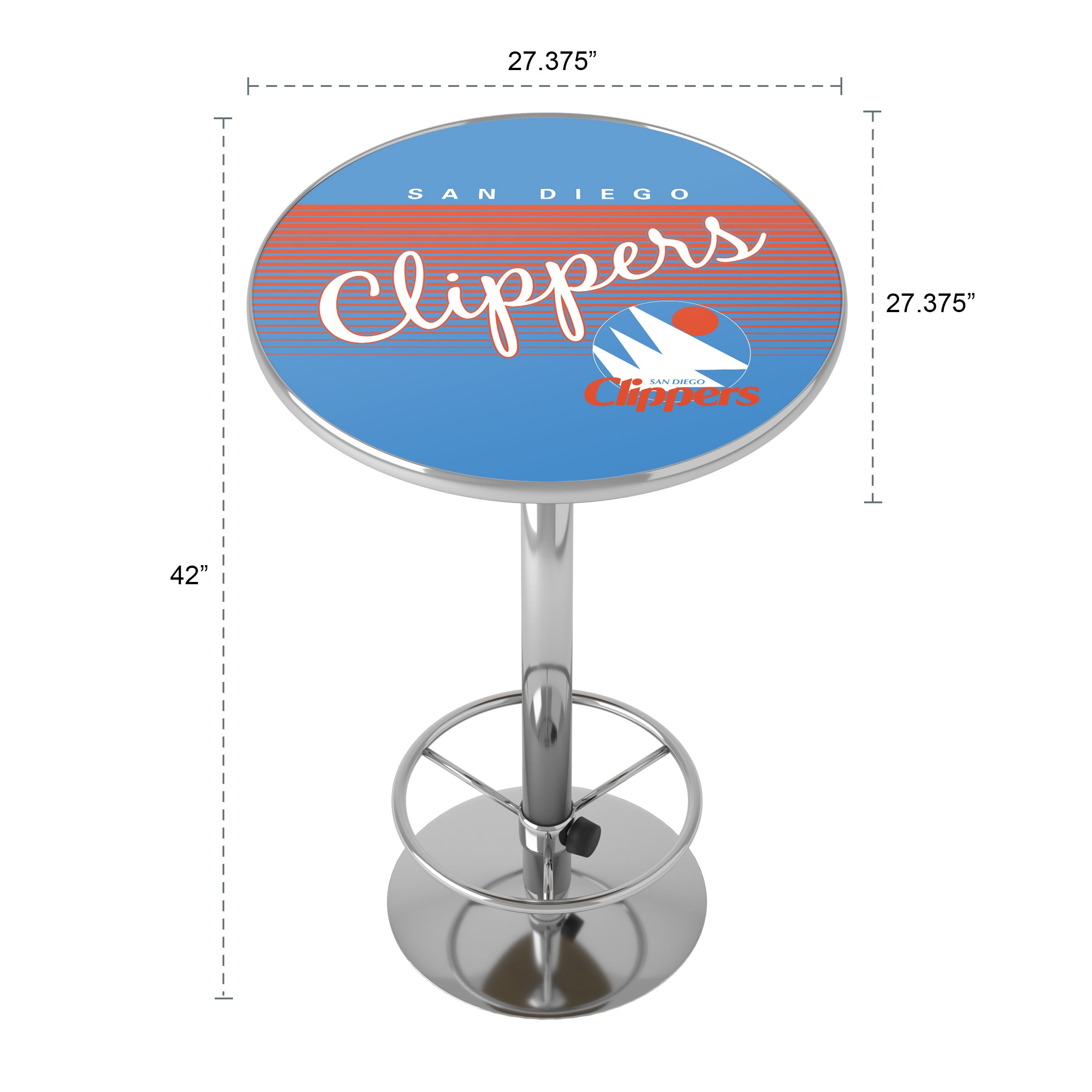 San Diego Clippers Hardwood Classics Bar Table with Adjustable Footrest and Acrylic Top