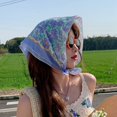 thumbnail image 1 of Nvzi Elegante y elegante bufanda, bufanda cuadrada pequeña de algodón y lino con diseño de arte rural, banda para la cabeza que protege del sol y del sol en verano (azul cielo), 1 of 1