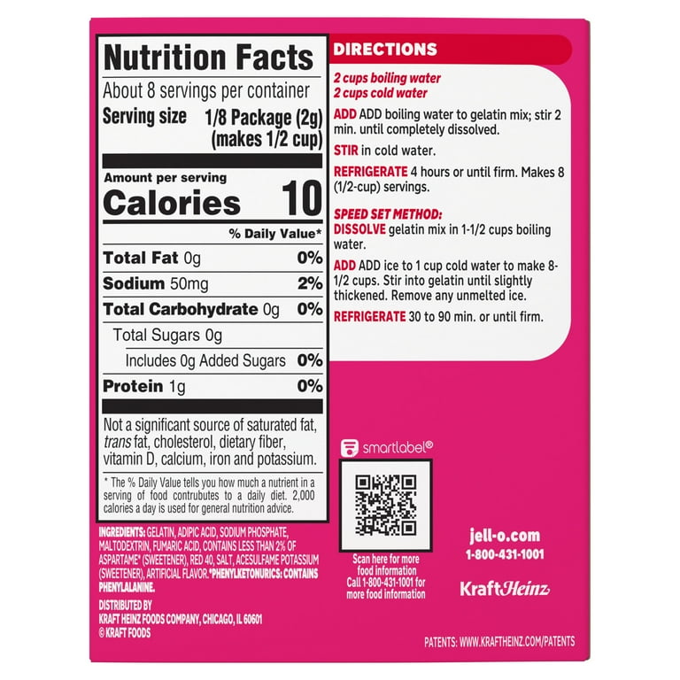 Jell-O Family Size Raspberry Gelatin Dessert Mix, Zero Sugar