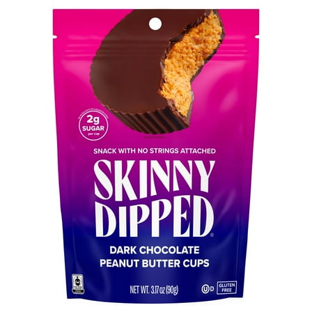 Pack of 2 SkinnyDipped Dark Chocolate Peanut Butter Cups, 3.17 oz (Package May Vary)