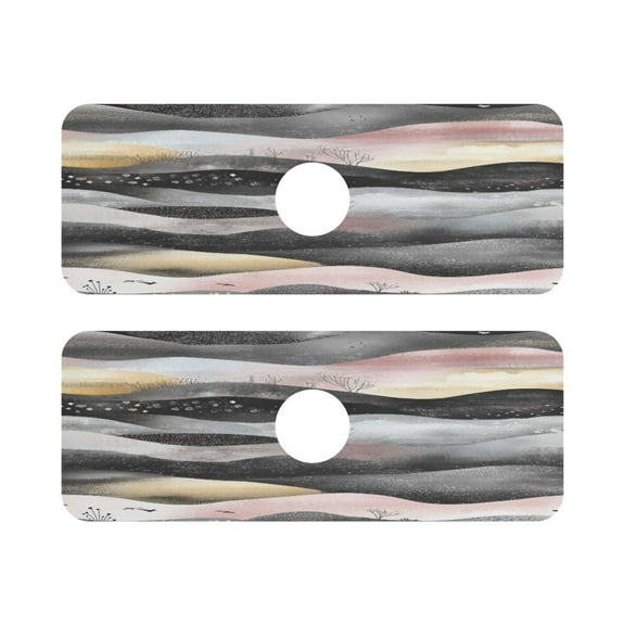 Abstract Landscape Pattern Quick Dry Silicone Algae Faucet Pad 14.7x5.4in 2 Pack Absorbent Mat for Kitchen Sink, Bathroom Countertop