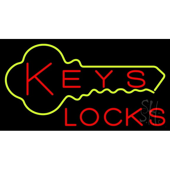 Keys Locks LED Neon Sign 20" Tall x 37" Wide - inches Black Square Cut Acrylic Backing, with Dimmer - Premium built indoor Sign for Storefront, Store interior, Exhibition, Decor.