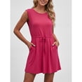thumbnail image 4 of Womens Tshirt Dresses with Pockets Crew Neck Tie Waist Casual Solid Color Sleeveless Dress, 4 of 8