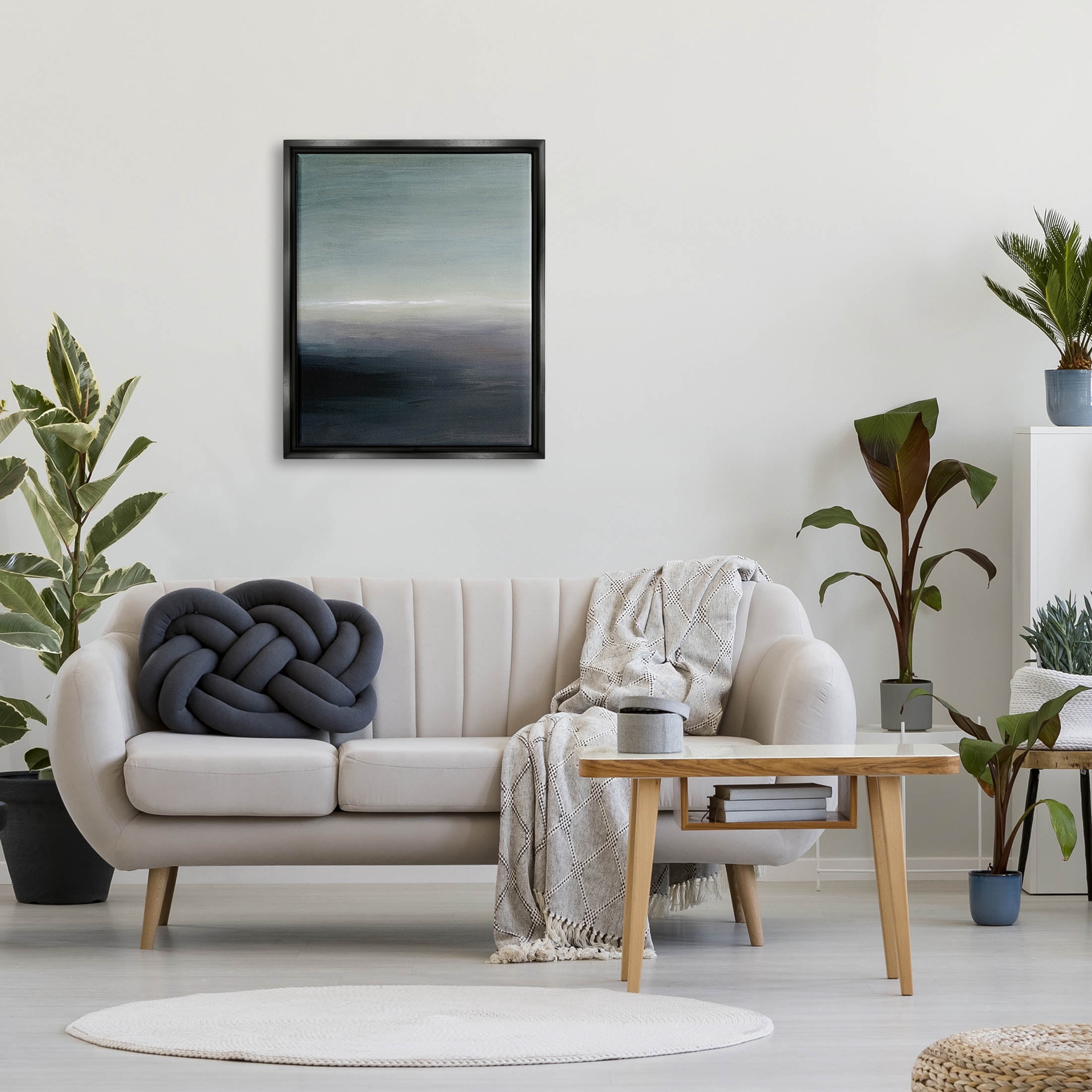 Stupell Industries Dark Abstract Landscape Horizon Painting Jet Black Floating Framed Canvas Print Wall Art, Design by Grace Popp