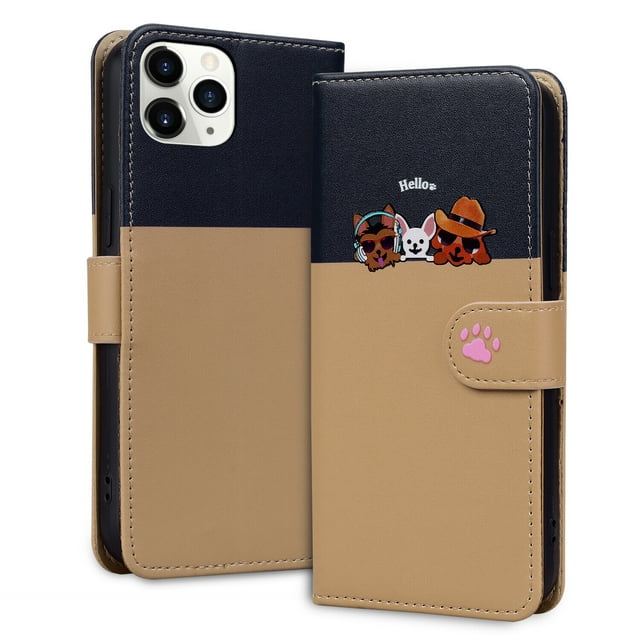 Compatible avec iPhone 11 Pro Max Étui Portefeuille Motif Animaux Mignons avec Fentes pour Cartes Couverture Rabattable