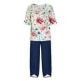 thumbnail image 4 of Nrmvnmi Women's Summer 2 Piece Outfits Casual Floral Prints Short Sleeve Pajama Tops Wide Leg Pants Lounge Sets Tracksuits Mothers Day Gifts, 4 of 5