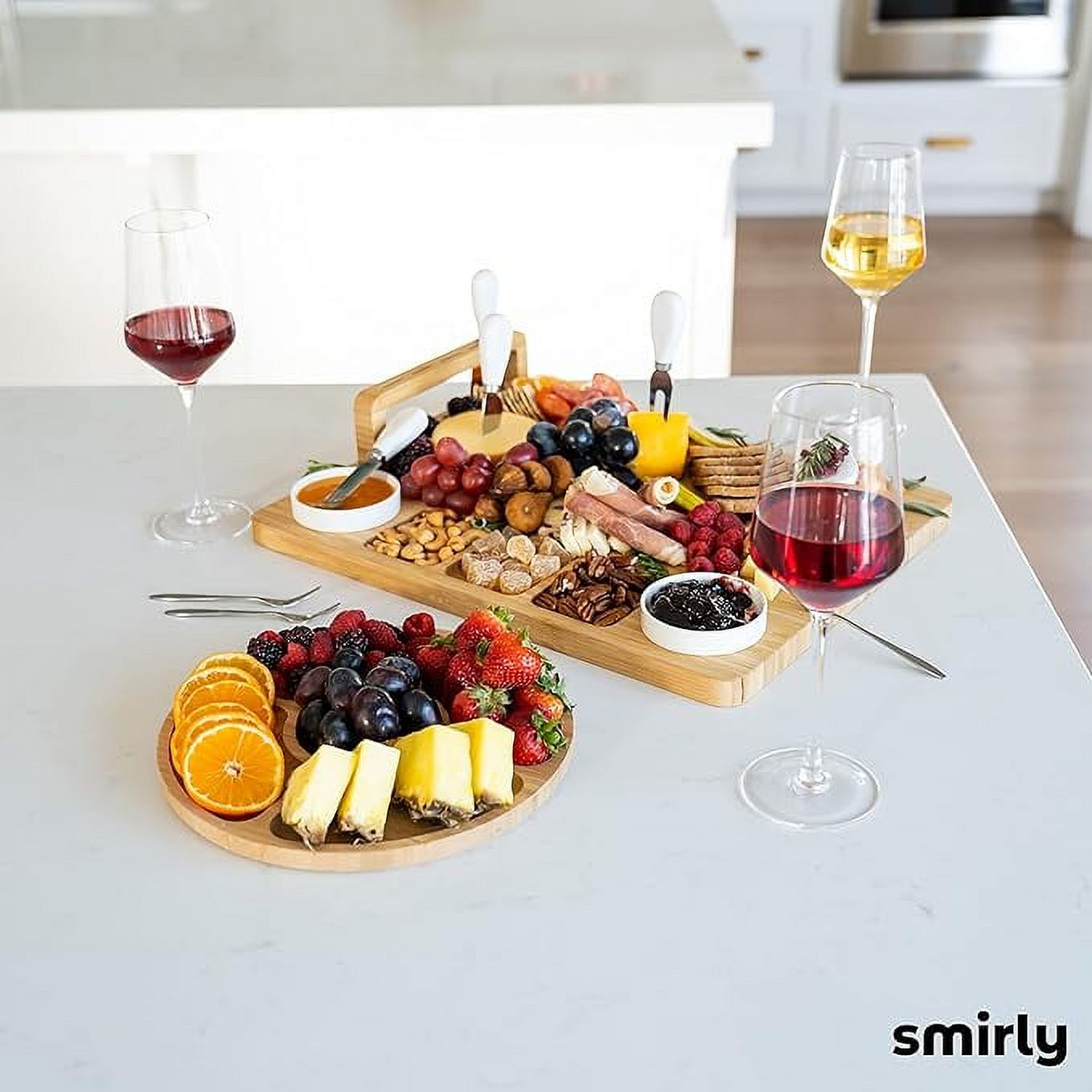 SMIRLY Charcuterie Board Set Large Rectangular Bamboo Cheese Board with Fruit Tray - image 5 of 6