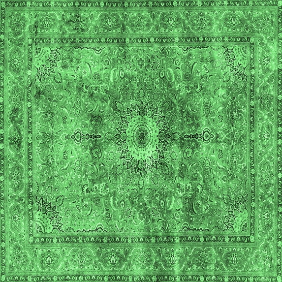 Ahgly Company Indoor Square Persian Emerald Green Traditional Area Rugs, 5' Square
