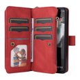 thumbnail image 3 of Wallet Case for Samsung Galaxy Z Fold4 5G 2022, Allytech PU Leather Flip Stand [15 Card Slots][1 Cash Holder][1 Ziper Pocket] Detachable Hand Strap Lanyard Shockproof Case for Women Men, Red, 3 of 8