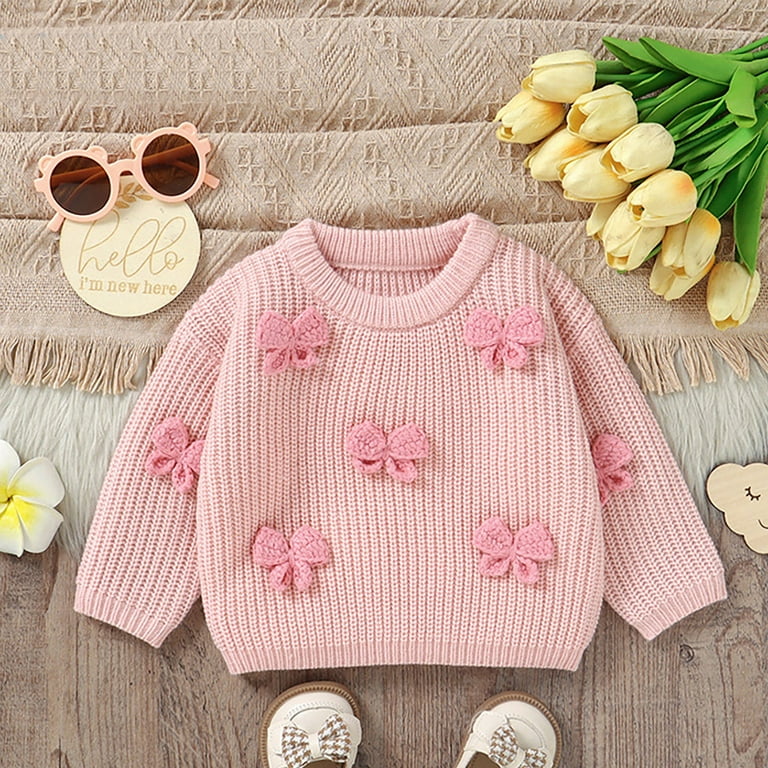 Coerni Toddler Baby Girls 3D Handmade Bow Pattern Knitted Top