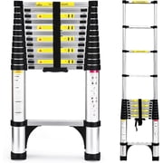 Telescoping Ladder, Soctone 12.5 Ft Aluminum Lightweight Extension Ladder with 2 Triangle Stabilizers, Heavy Duty 330lbs Max Capacity, Multi-Purpose Collapsible Ladder for RV or Outdoor Work