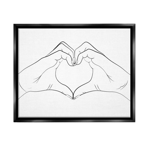Stupell Industries Heart Shape Hands Typography Painting Black Floater Framed Canvas Art Print Wall Art, 21 x 17