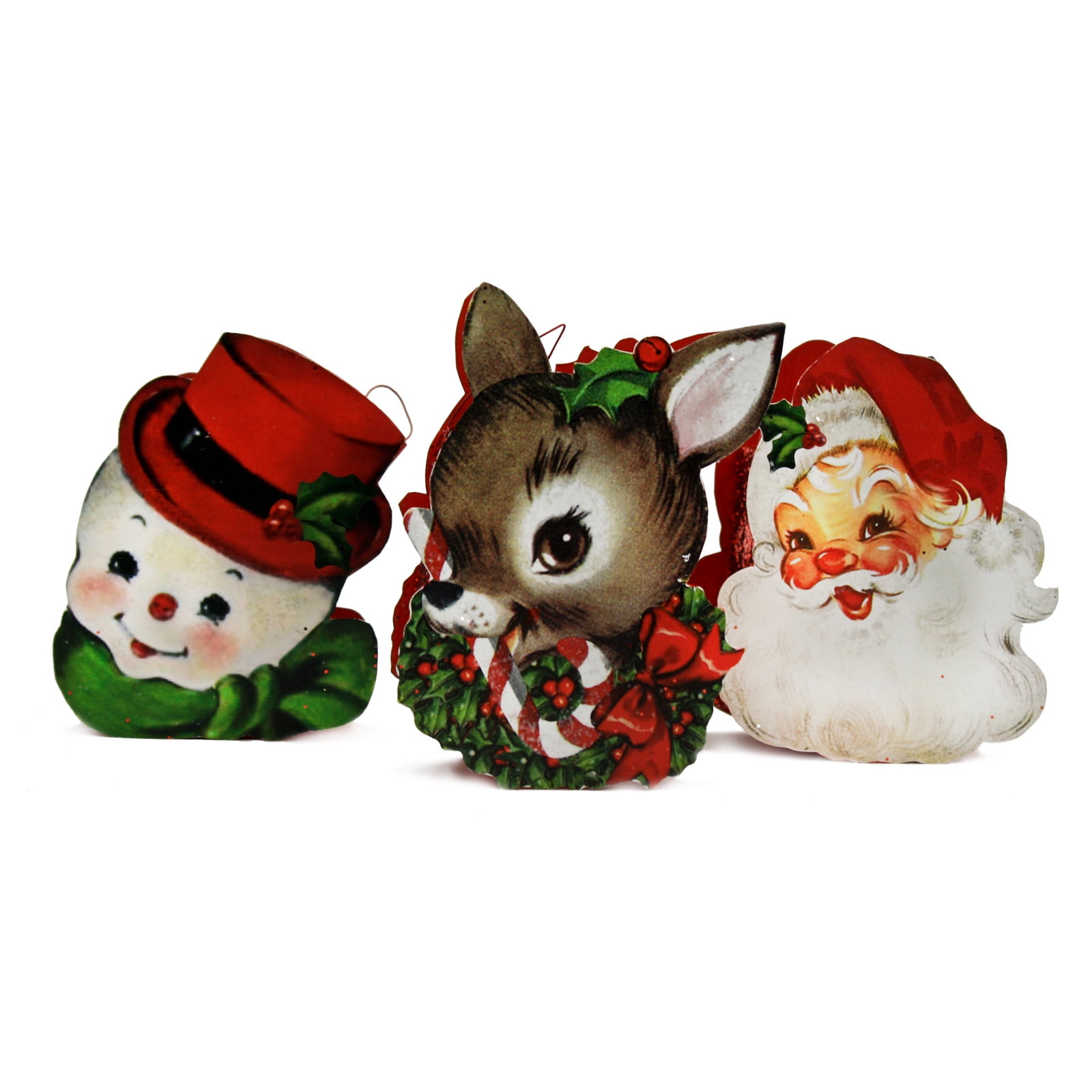Bethany Lowe Designs Set/3 Retro Buckets Santa Reindeer Snowman Holiday