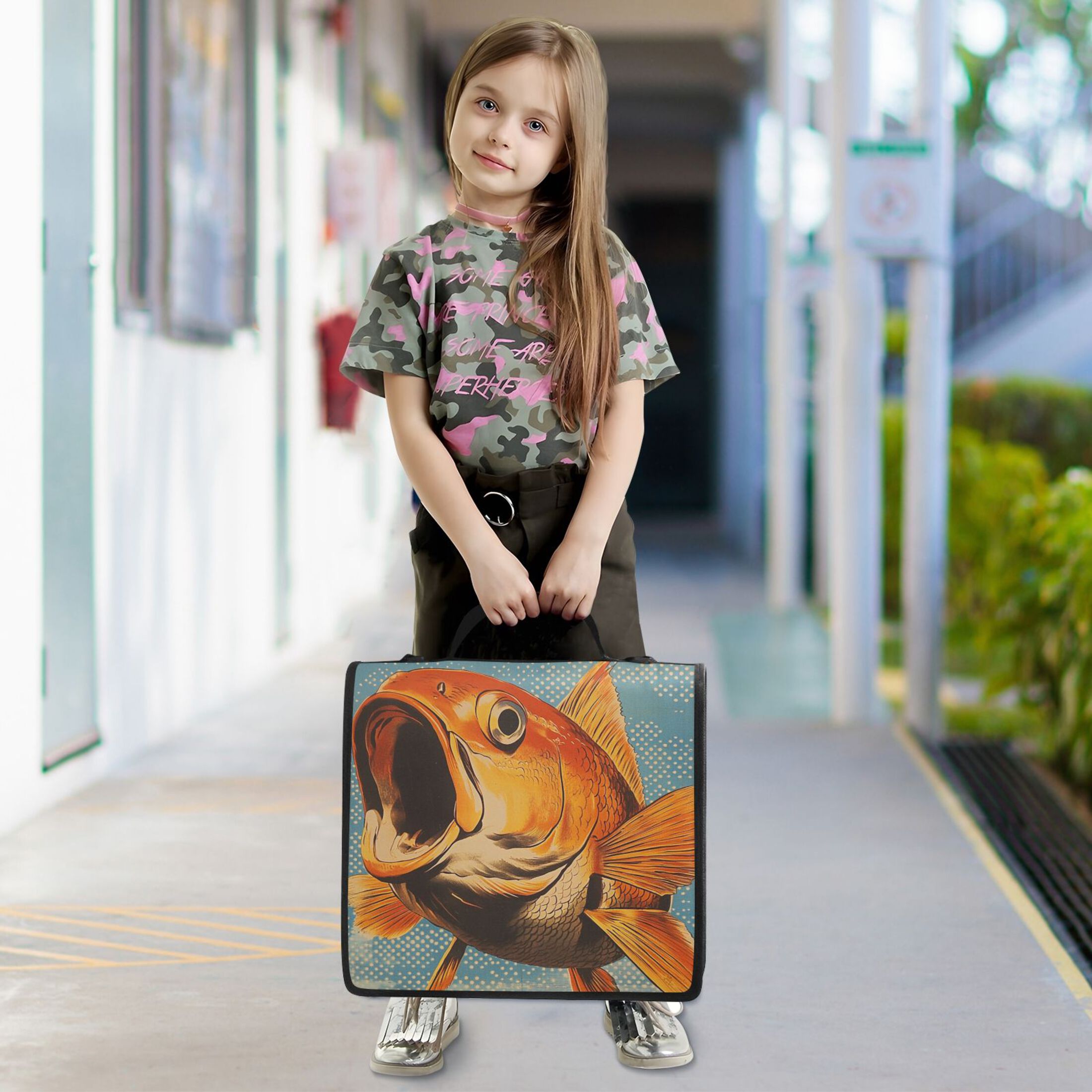 YAZAOO Zipper Binder trapper keeper Documents Organized Design Golden Fish in A Dreamy Blue Ocean Printed