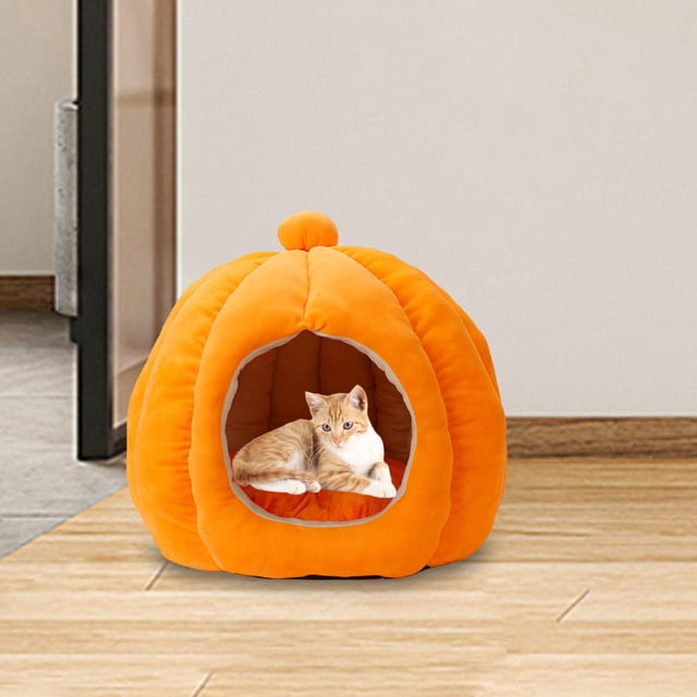 Cama para gatos con forma de calabaza, cama para mascotas con cojín extraíble y lavable, casa para gatos autocalentable, tienda para gatos, cueva para naranja Yinane Camas para gatos