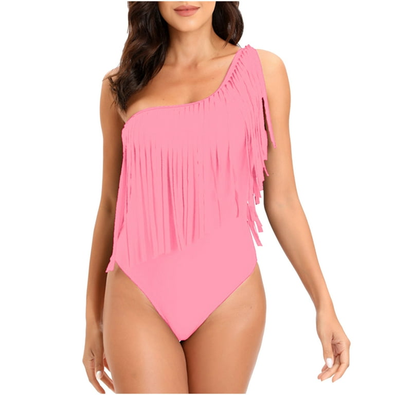 Women's Bikini Sets Pink Swimsuit One-Piece Swimwear Solid Ruffles
