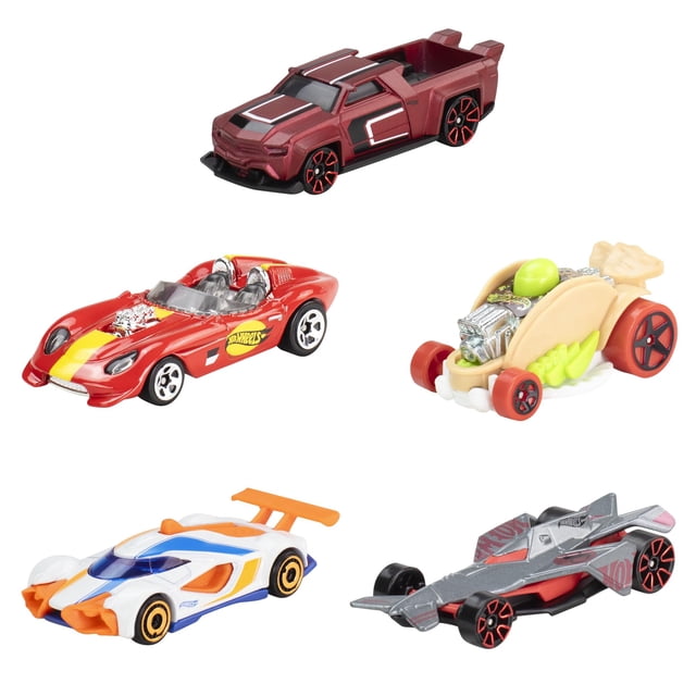 Set de 5 coches de juguete fundidos a escala 1:64 de Hot Wheels