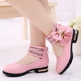 thumbnail image 5 of GiLiling Girls Mary Jane Dress Shoes, Lace Pearl Ankle Cuff, Bowknot with Pearl Rhinestone Tassel Detail, Rear Zipper Low Heel Princess Flats for Party Wedding (Pink, 9-9.5 Years), 5 of 8