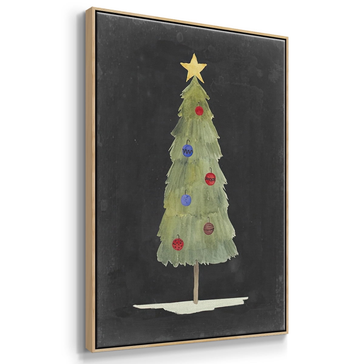 Christmas Glow II - Framed Gallery Wrapped Holiday Canvas - 27 x 41 - Natural Wood Frame