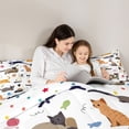 thumbnail image 5 of jejeloiu Cartoon Cat Animal 7-Piece Bedding Comforter Set Kids,Cute Kitten Pattern King Bedding Sets,Reversible, 5 of 7
