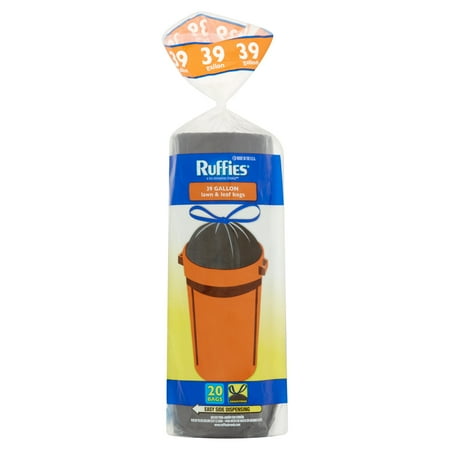 Ruffies Drawstring Black Lawn & Leaf Bags, 39 Gallon, 20 ct