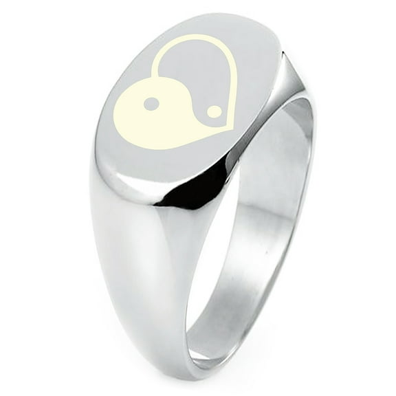 Sterling Silver Yin Yang Heart Engraved Oval Flat Top Polished Ring