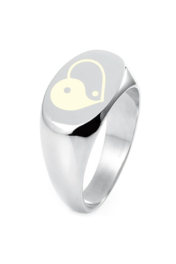 Sterling Silver Yin Yang Heart Engraved Oval Flat Top Polished Ring