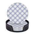 thumbnail image 1 of Posavasos de cuero de 6 piezas, posavasos de línea diagonal de cuadros geométricos azules y blancos para bebidas, posavasos para tazas, regalo de inauguración de la casa, ideal para la decoración del, 1 of 7