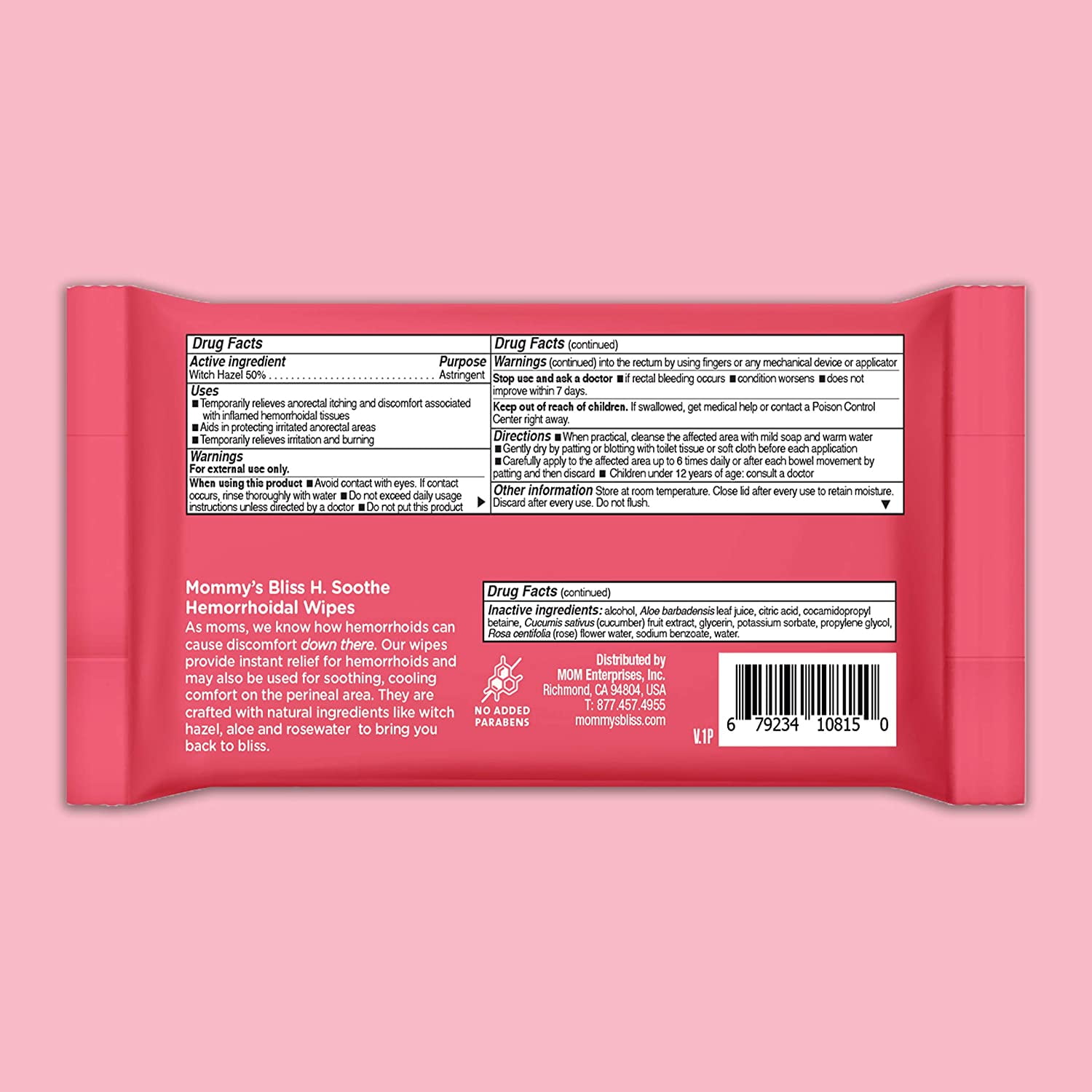 Mommy's Bliss Soothing Hemorrhoidal Wipes, over the Counter, Instant Relief, 50 Count