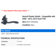thumbnail image 2 of Hazard Flasher Switch - Compatible with 2000 - 2013, 2015 Ford F750 2001 2002 2003 2004 2005 2006 2007 2008 2009 2010 2011 2012, 2 of 2