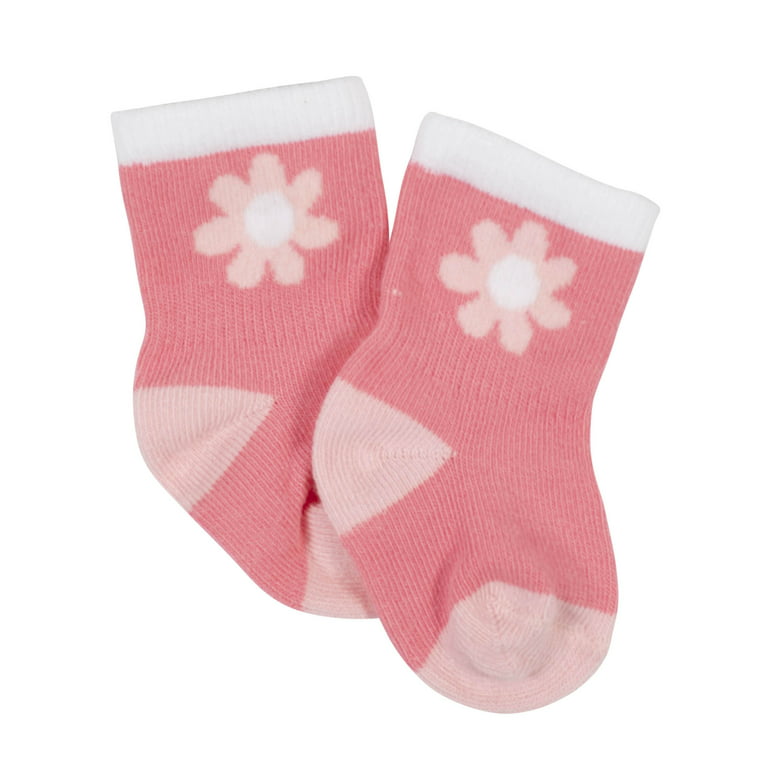 Gerber Baby Girl Wiggle Proof Socks, 4-Pack (Newborn - 0/6M) 