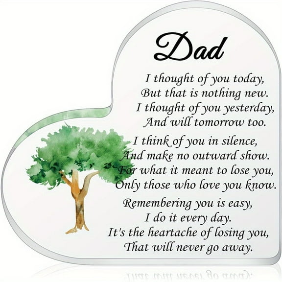 Acrylic Heart-Shaped Memorial Plaque For Dad - Contemporary Style Sympathy Gift For Loss Of Loved One Sturdy Tabletop Decor With Smooth Edges Multipurpose & Electricity-Free Condolence Sign