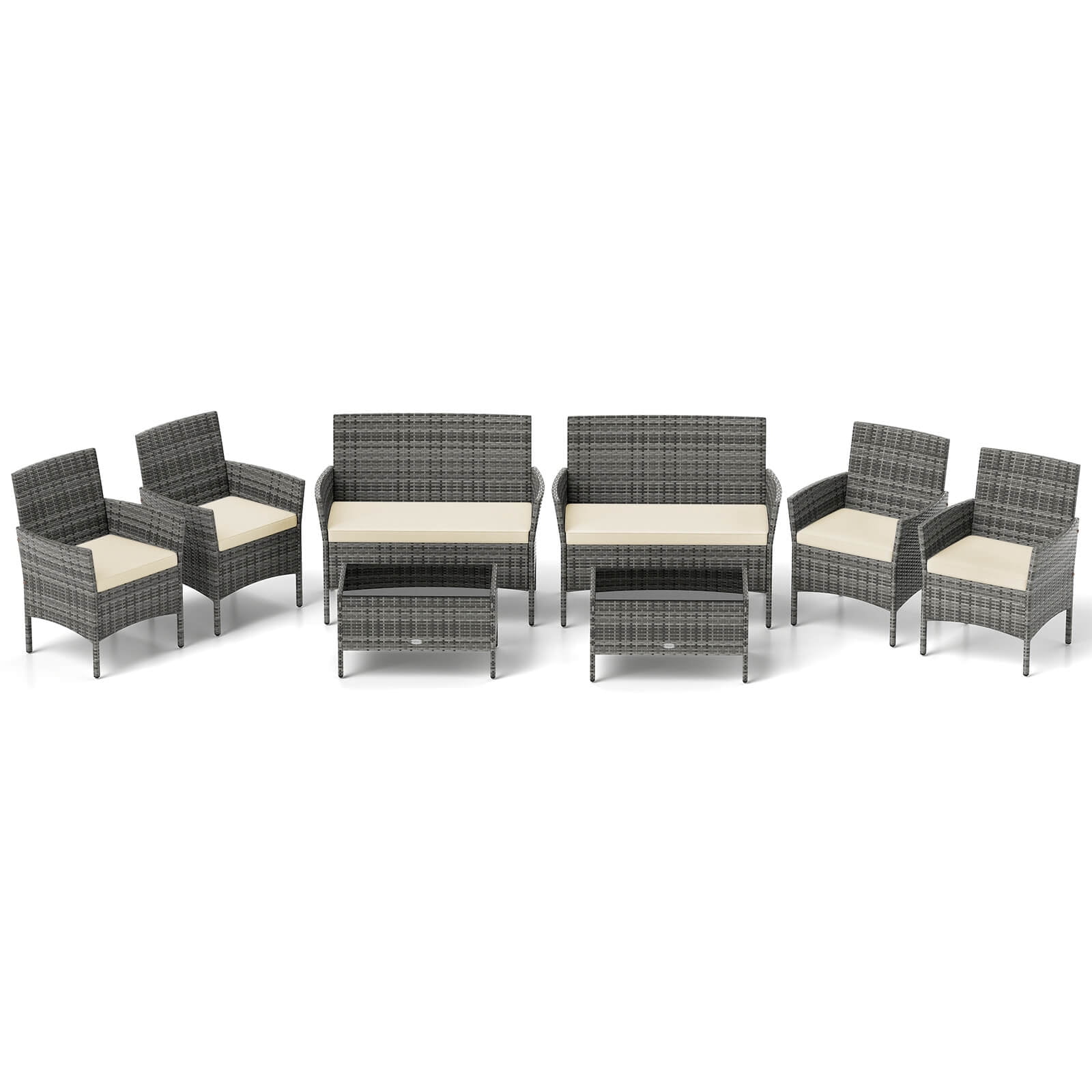 Costway 8 PCS Patio Furniture Set with Washable Cushions and Tempered Glass Coffee Table