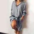thumbnail image 2 of JINMGG Dress for Women Plus Clearance,Women's Solid Loose Double Pocket Long Sleeve Solid Cotton and Linen Cardigan Dress Gray L, 2 of 8